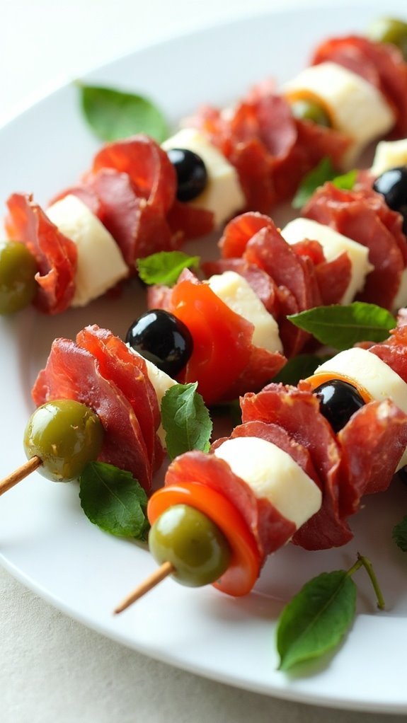 salami cheese olive skewers